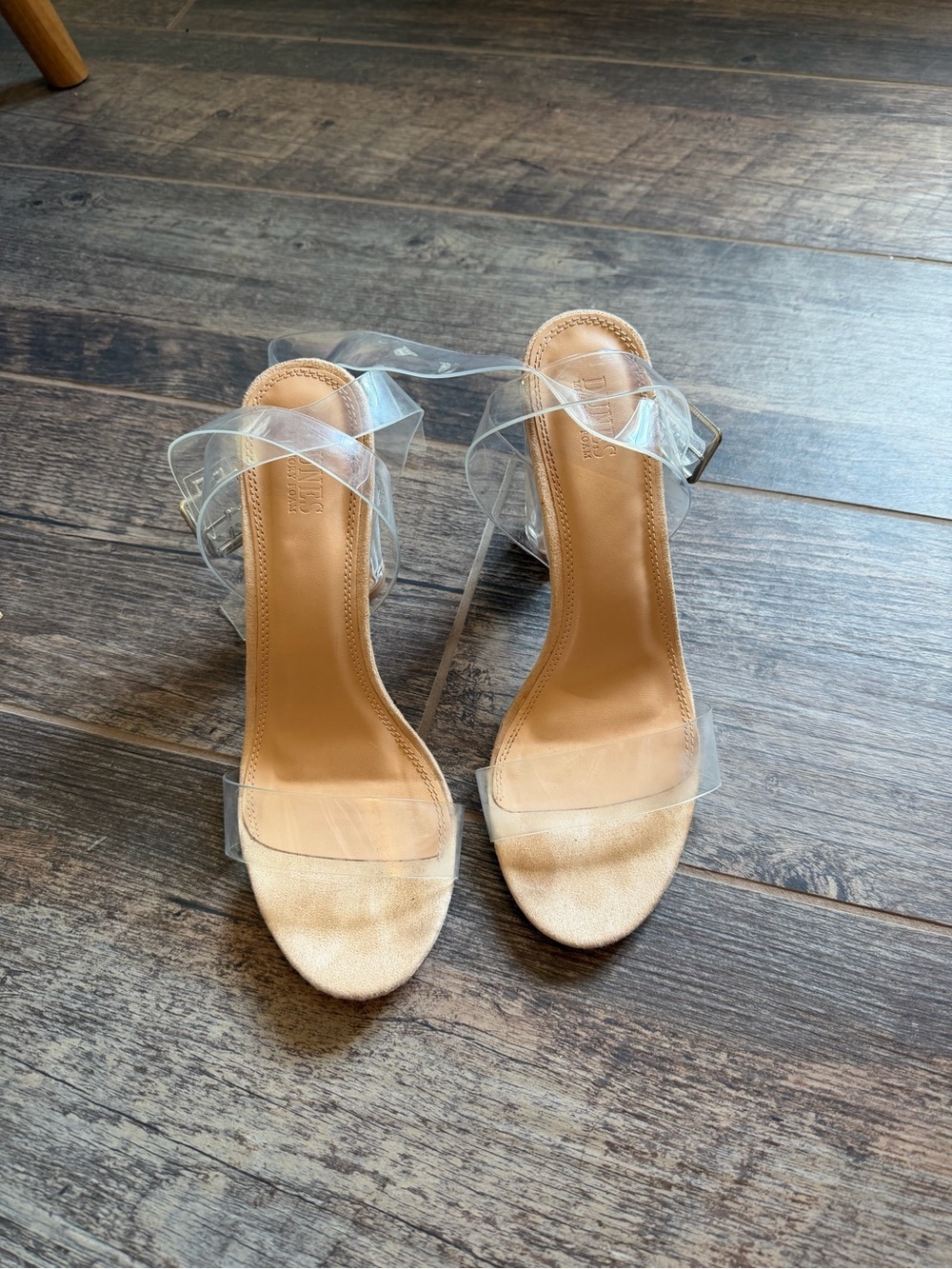 Clear-Strap Nude Block Heel Sandals